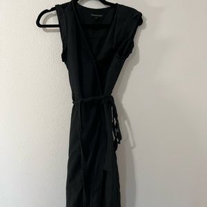 Black linen wrap dress